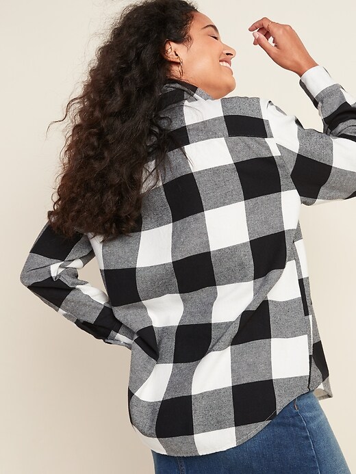 View large product image 2 of 3. Oversized Plaid Flannel Boyfriend Tunic Shirt for Women