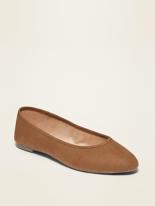 Image number 1 showing, Faux-Suede Almond-Toe Ballet Flats