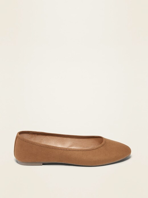 Image number 4 showing, Faux-Suede Almond-Toe Ballet Flats