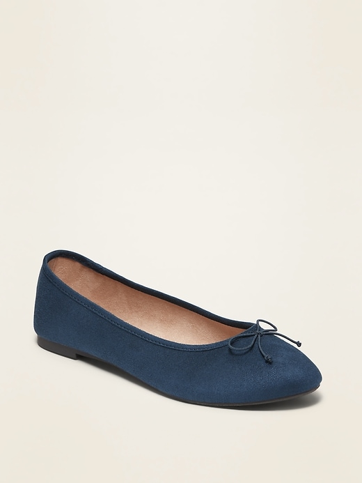 View large product image 1 of 1. Water-Repellent Faux-Suede Almond-Toe Flats