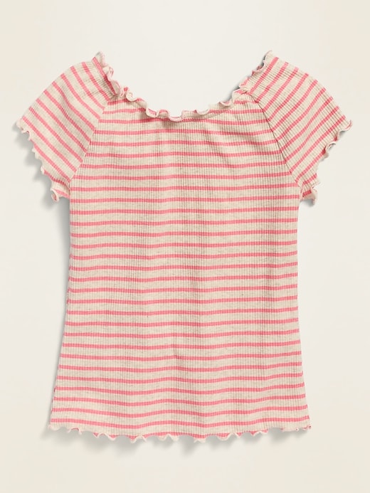 View large product image 1 of 1. Striped Raglan-Sleeve Rib-Knit Lettuce-Edge Top for Girls