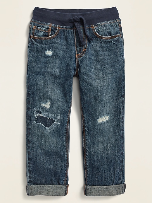View large product image 1 of 1. Unisex Relaxed Jersey-Waist Distressed Jeans for Toddler