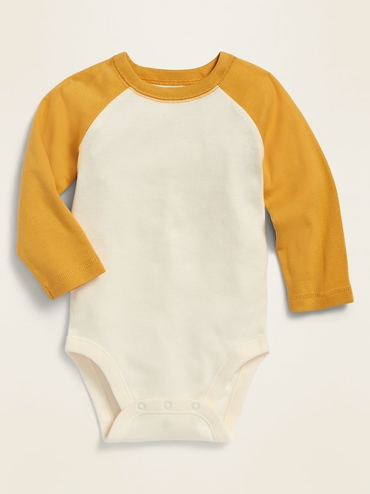 View large product image 1 of 1. Unisex Color-Blocked Raglan-Sleeve Bodysuit for Baby