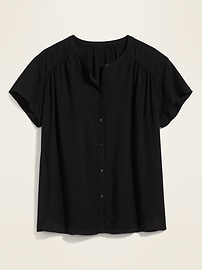View large product image 3 of 3. Soft-Woven Twill Banded-Collar Button-Front Blouse for Women