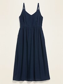 View large product image 3 of 3. Dark-Wash Chambray Cami Fit & Flare Midi Dress