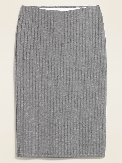 View large product image 2 of 2. High-Waisted Rib-Knit Pencil Midi Skirt for Women