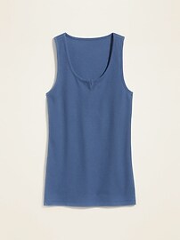 View large product image 3 of 3. Slim-Fit Thermal-Knit Split-Neck Tank Top for Women