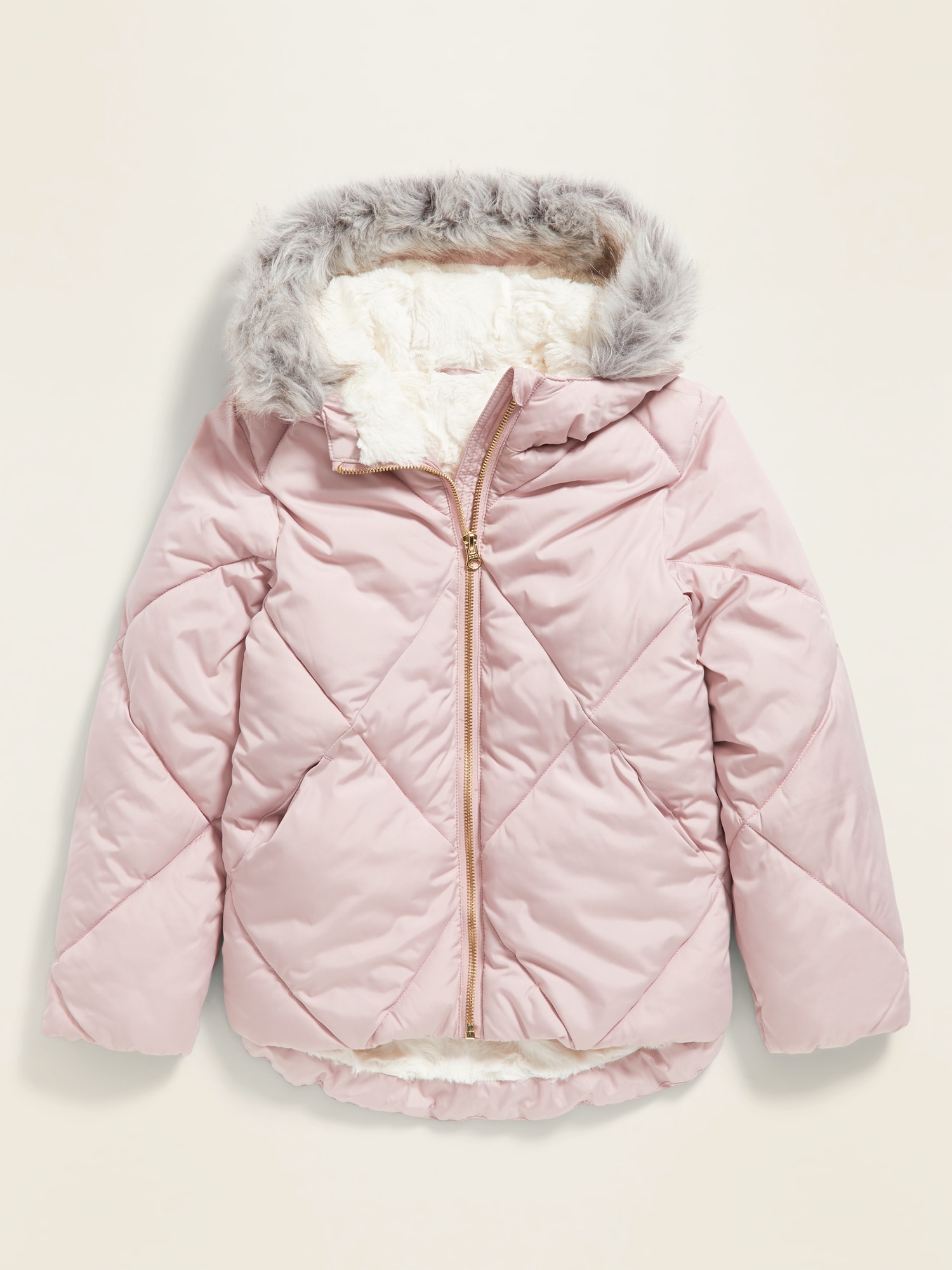 girls puffer jacket with fur hood