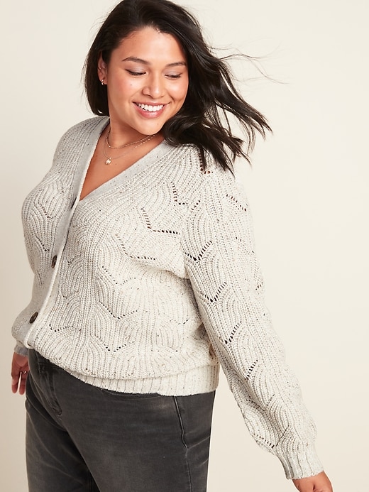 View large product image 1 of 3. Pointelle-Knit Button-Front Plus-Size Cardigan Sweater