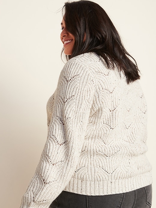 View large product image 2 of 3. Pointelle-Knit Button-Front Plus-Size Cardigan Sweater