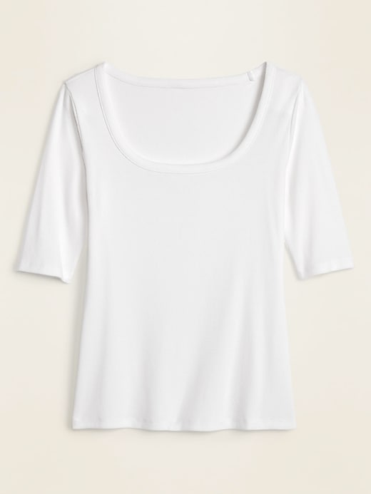 View large product image 2 of 2. Slim-Fit Rib-Knit Scoop-Neck Elbow-Sleeve Tee