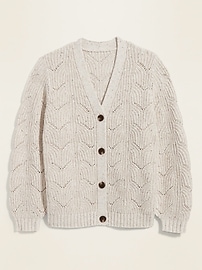 View large product image 3 of 3. Pointelle-Knit Button-Front Plus-Size Cardigan Sweater