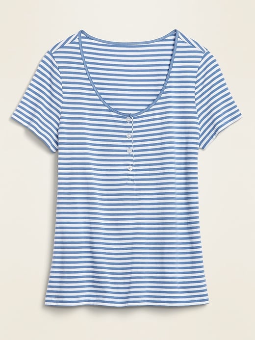 View large product image 2 of 2. Relaxed Striped Scoop-Neck Henley Tee for Women