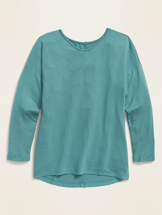 View large product image 1 of 1. Luxe Drop-Shoulder Voop-Neck Top for Girls