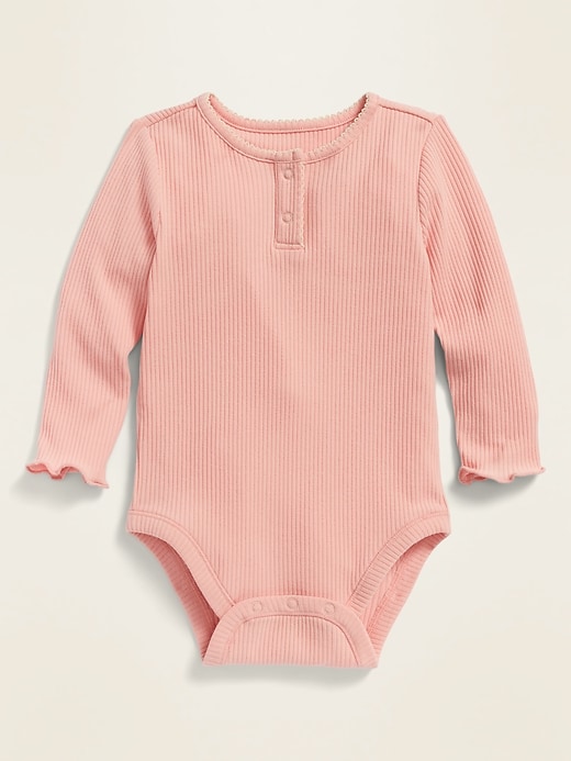 View large product image 1 of 1. Unisex Solid Long-Sleeve Rib-Knit Henley Bodysuit for Baby