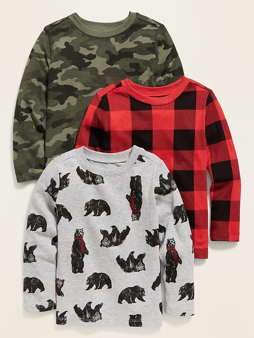 View large product image 1 of 1. Unisex Long-Sleeve Crew-Neck Tee 3-Pack for Toddler