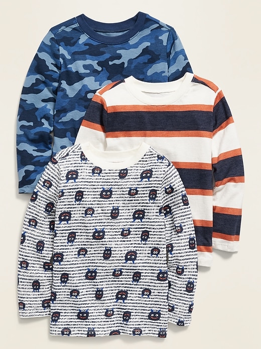 View large product image 1 of 2. Unisex Long-Sleeve Crew-Neck Tee 3-Pack for Toddler
