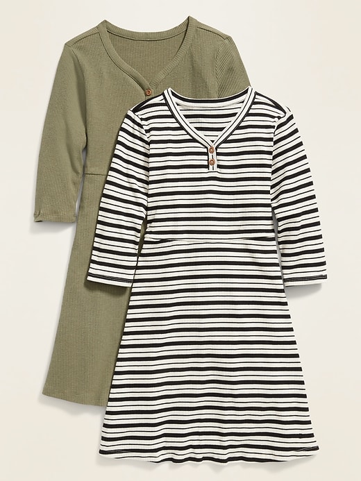 View large product image 1 of 1. Rib-Knit Long-Sleeve Henley Dress 2-Pack for Girls