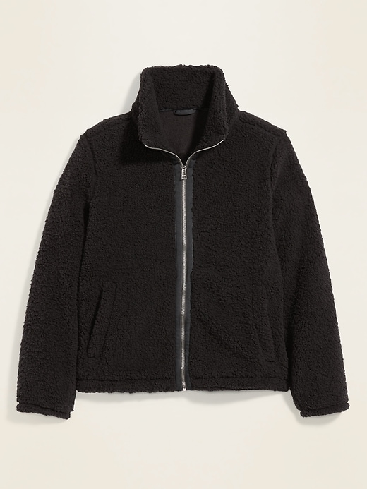 Old Navy Cozy Sherpa Zip-Front Jacket for Women black. 1