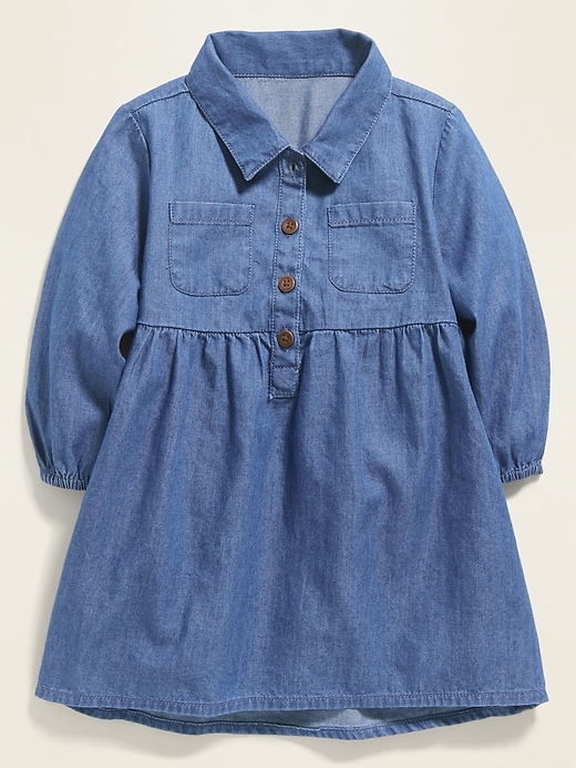 View large product image 1 of 2. Long-Sleeve Chambray Utility Shirt Dress for Baby