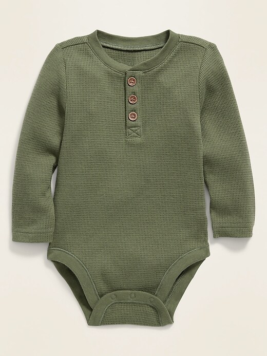 View large product image 1 of 1. Unisex Henley Thermal Bodysuit For Baby