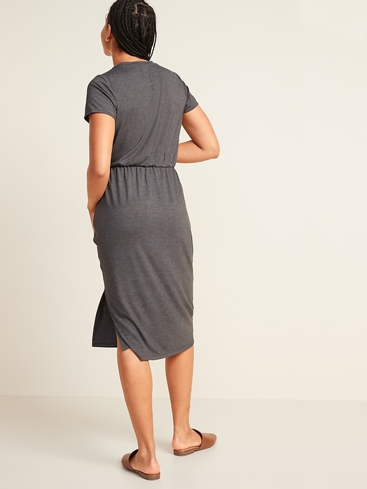 View large product image 2 of 3. Waist-Defined Slub-Knit Midi T-Shirt Dress for Women