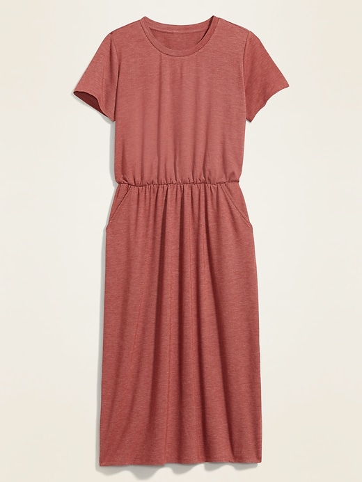 View large product image 2 of 2. Waist-Defined Slub-Knit Midi T-Shirt Dress for Women