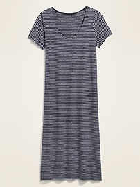 View large product image 3 of 3. Striped Linen-Blend Jersey Midi T-Shirt Shift Dress for Women