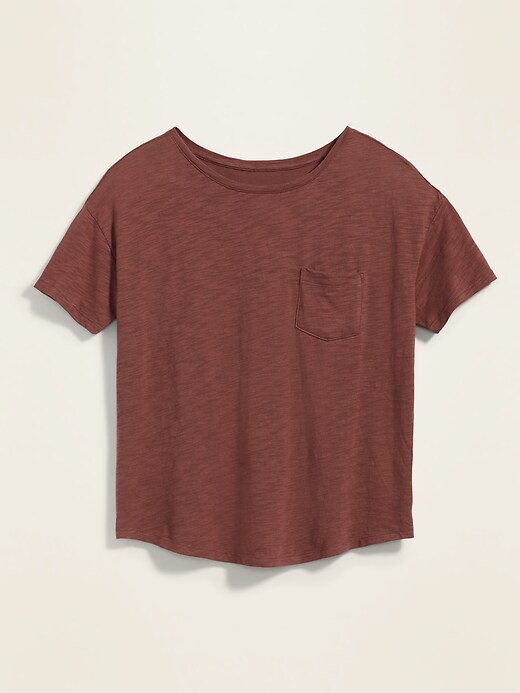 View large product image 2 of 2. Loose Slub-Knit Easy Pocket T-Shirt for Women