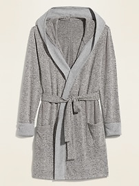 View large product image 3 of 3. Cozy Plush-Knit Hooded Tie-Belt Robe