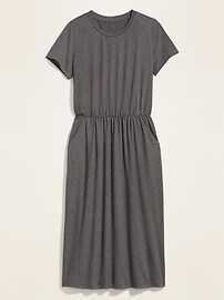 View large product image 3 of 3. Waist-Defined Slub-Knit Midi T-Shirt Dress for Women