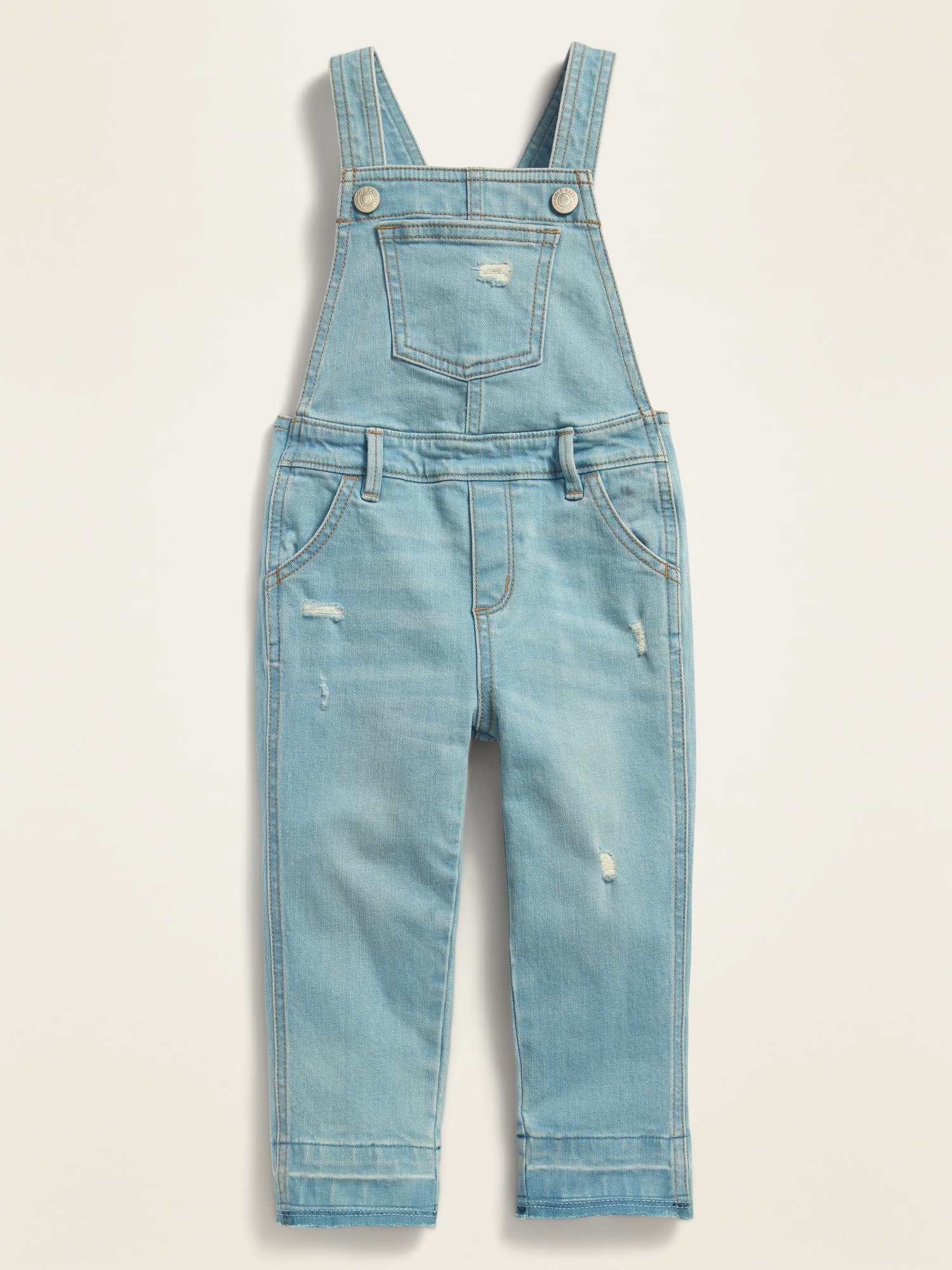 distressed jean overalls