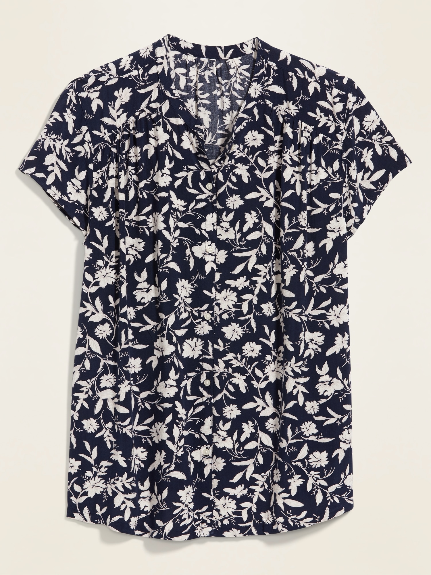 Printed Banded-Collar Button-Front Short-Sleeve Shirt for Women | Old Navy