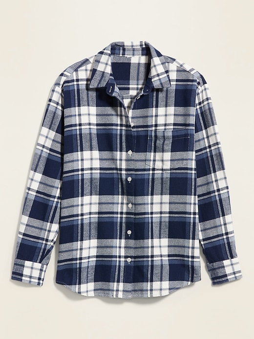 View large product image 2 of 2. Oversized Plaid Flannel Boyfriend Tunic Shirt