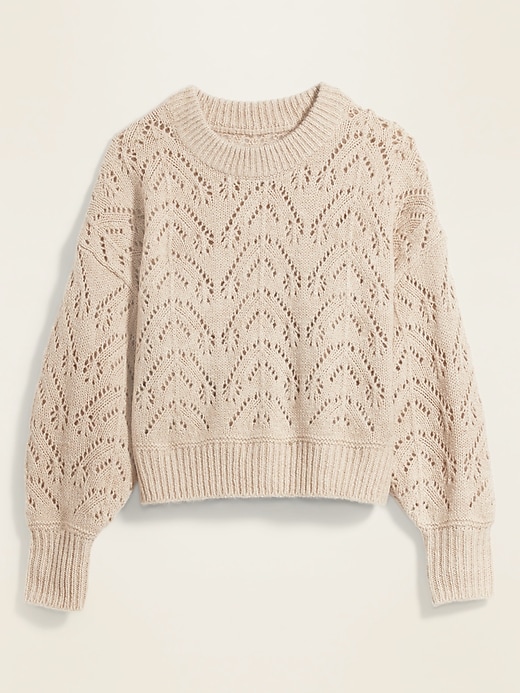 View large product image 2 of 2. Cozy Pointelle-Knit Crew-Neck Sweater for Women