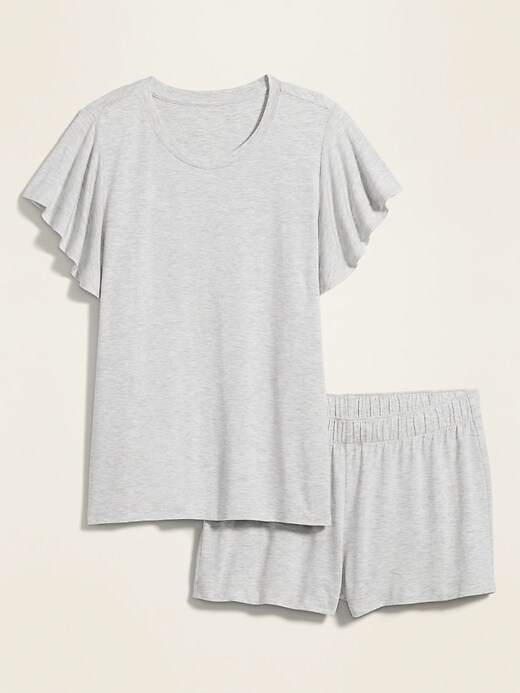View large product image 2 of 2. Jersey-Knit Pajama Top & Pajama Shorts Set