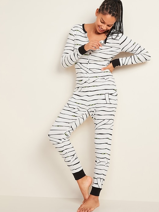 Old Navy Halloween Glow-in-the-Dark Graphic One-Piece Pajamas for Women. 1