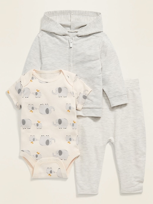 View large product image 1 of 2. Unisex Bodysuit, Leggings & Hoodie 3-Piece Set for Baby