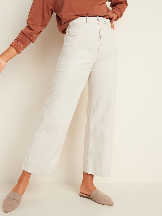 View large product image 1 of 3. Extra High-Waisted Button-Fly Crop Wide-Leg Pants for Women