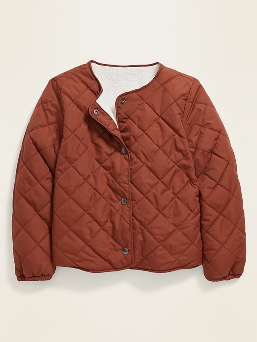 View large product image 1 of 1. Reversible Quilted Sherpa-Lined Jacket for Girls