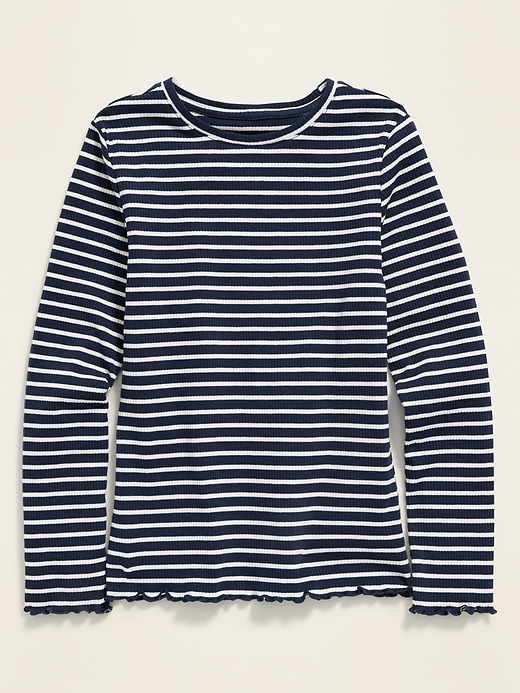 View large product image 1 of 2. Striped Rib-Knit Lettuce-Edged Top for Girls