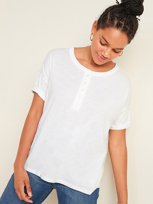 View large product image 1 of 2. Oversized Slub-Knit Weekend Henley Tee for Women