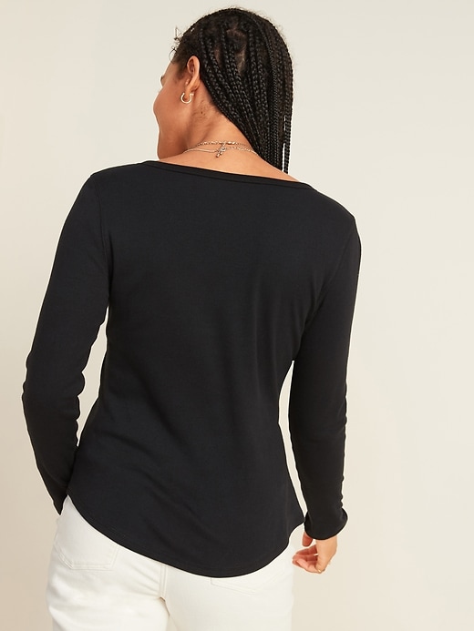 View large product image 2 of 3. Slim-Fit Rib-Knit Long-Sleeve Henley Tee for Women