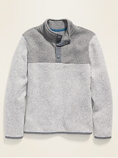 1/4-Zip Snap-Neck Sweater-Knit Pullover 