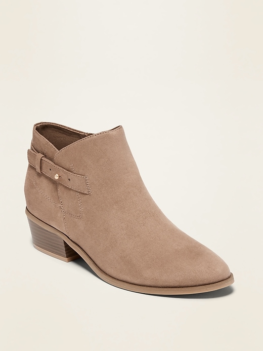 View large product image 1 of 1. Faux-Suede Side-Buckle Ankle Booties