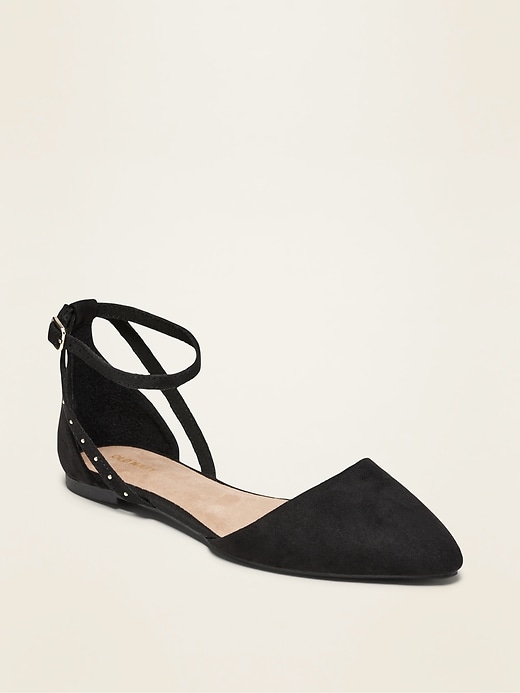 View large product image 1 of 1. Faux-Suede D'Orsay Ankle-Strap Flats