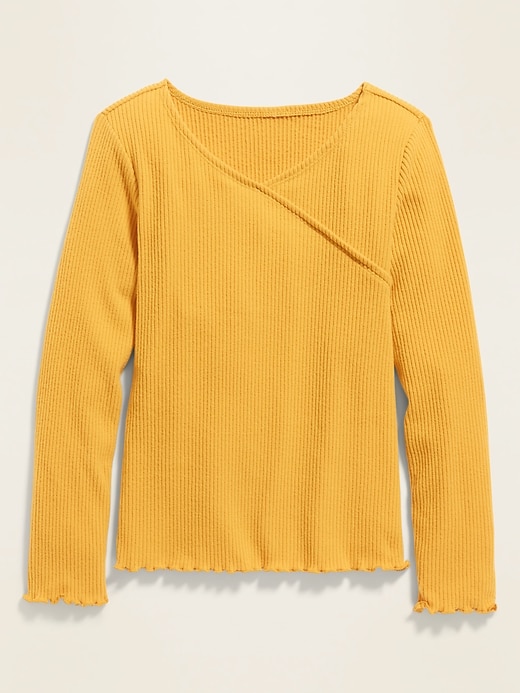 View large product image 1 of 1. Faux-Wrap Rib-Knit Cropped Top for Girls
