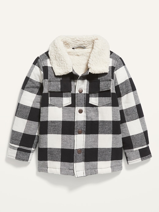 Old Navy Unisex Sherpa-Lined Plaid Shirt Jacket for Toddler. 1