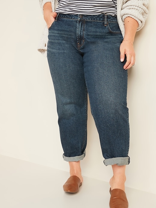 View large product image 1 of 3. Mid-Rise Boyfriend Straight Plus-Size Jeans