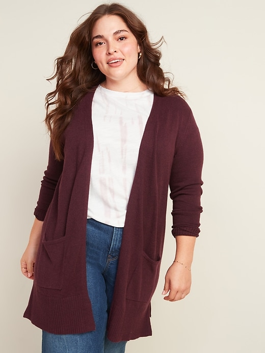 View large product image 1 of 3. Long-Line Plus-Size Open-Front Sweater